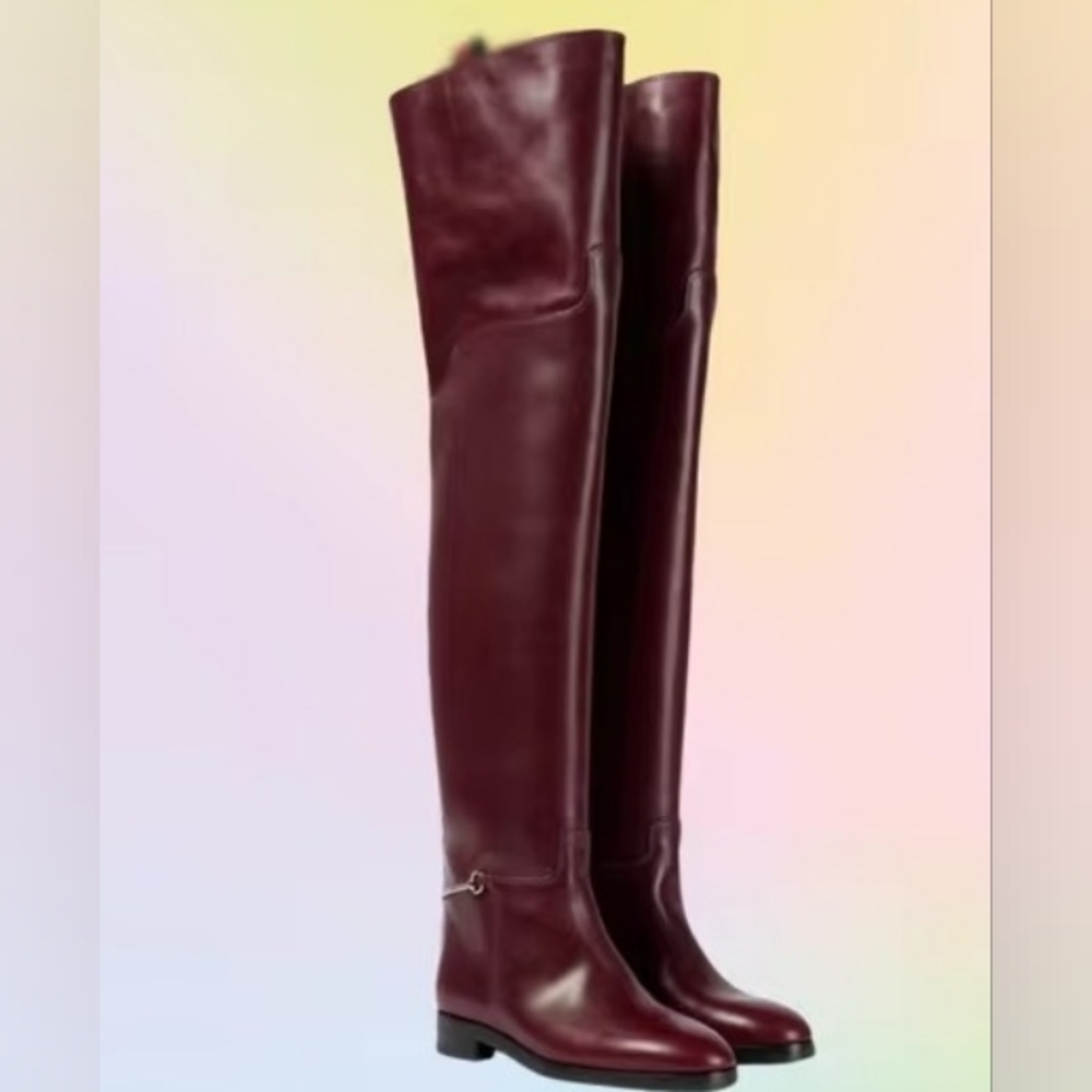 Women's Burgundy Knee-High Boots - Picture 5 of 5